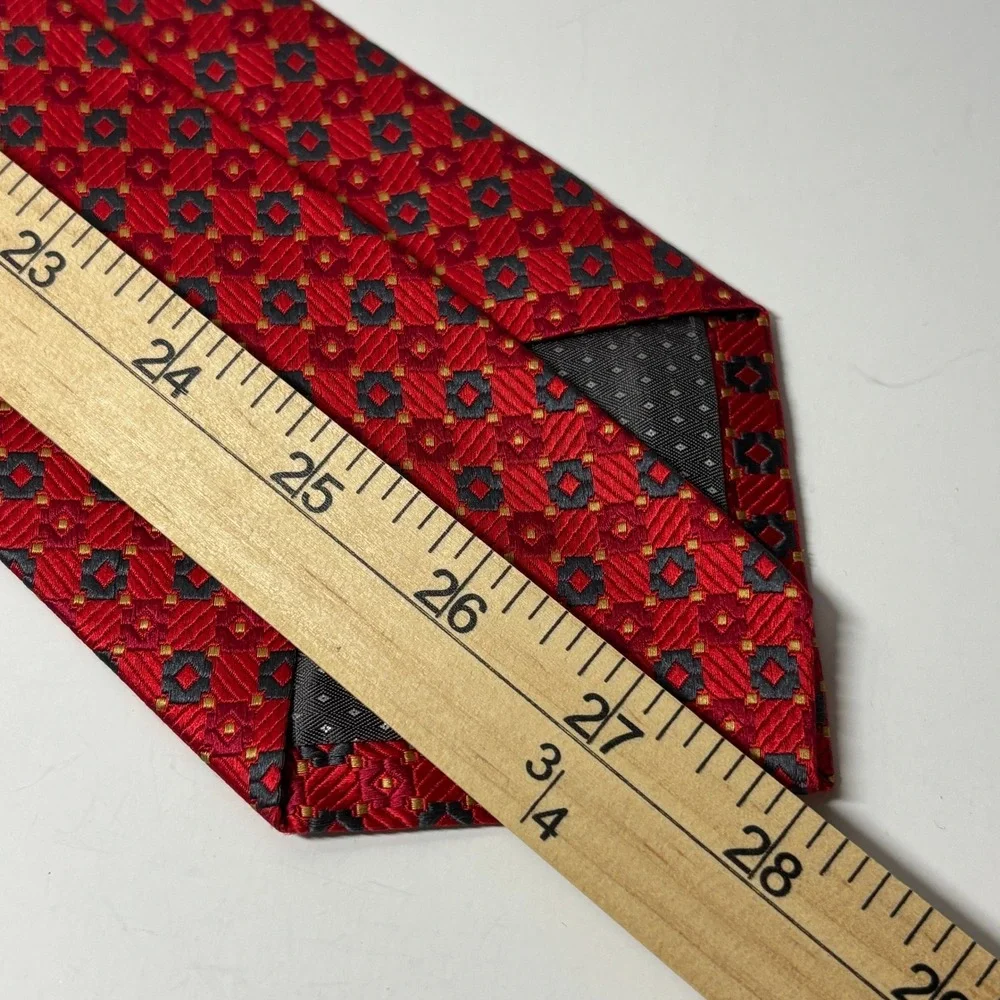 Daniel De Fasson Studio Tie Mens‎ OS Red Geometric Diamond 100% Silk